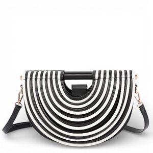 Black & White Striped Vegan Leather Clutch Bag